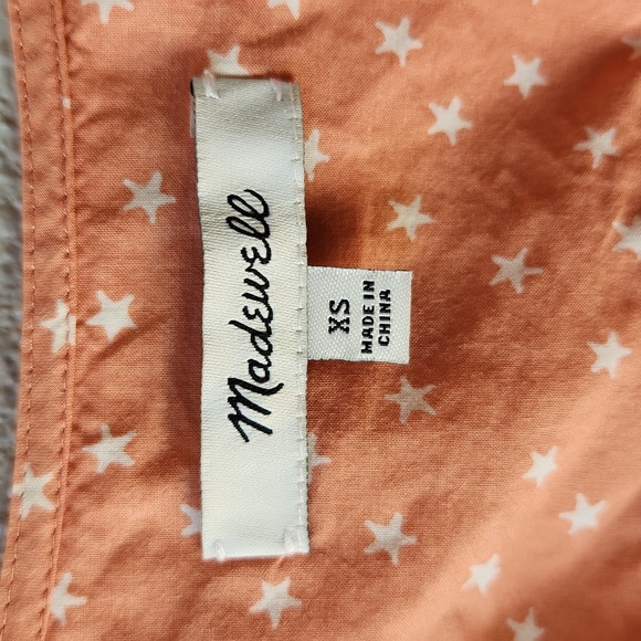 Madewell Blouse Top Shirt Wrap Peach Scatter Star Crossover Waist Tie Size XS - Picture 2 of 10